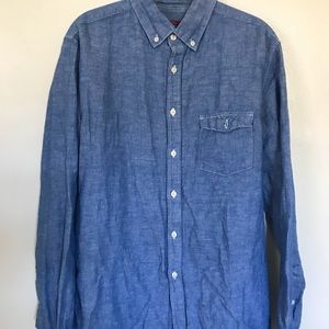 Long sleeve men’s denim/linen button down shirt